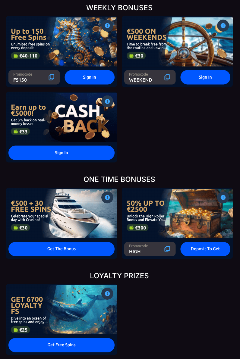 Crusino Casino Bonuses